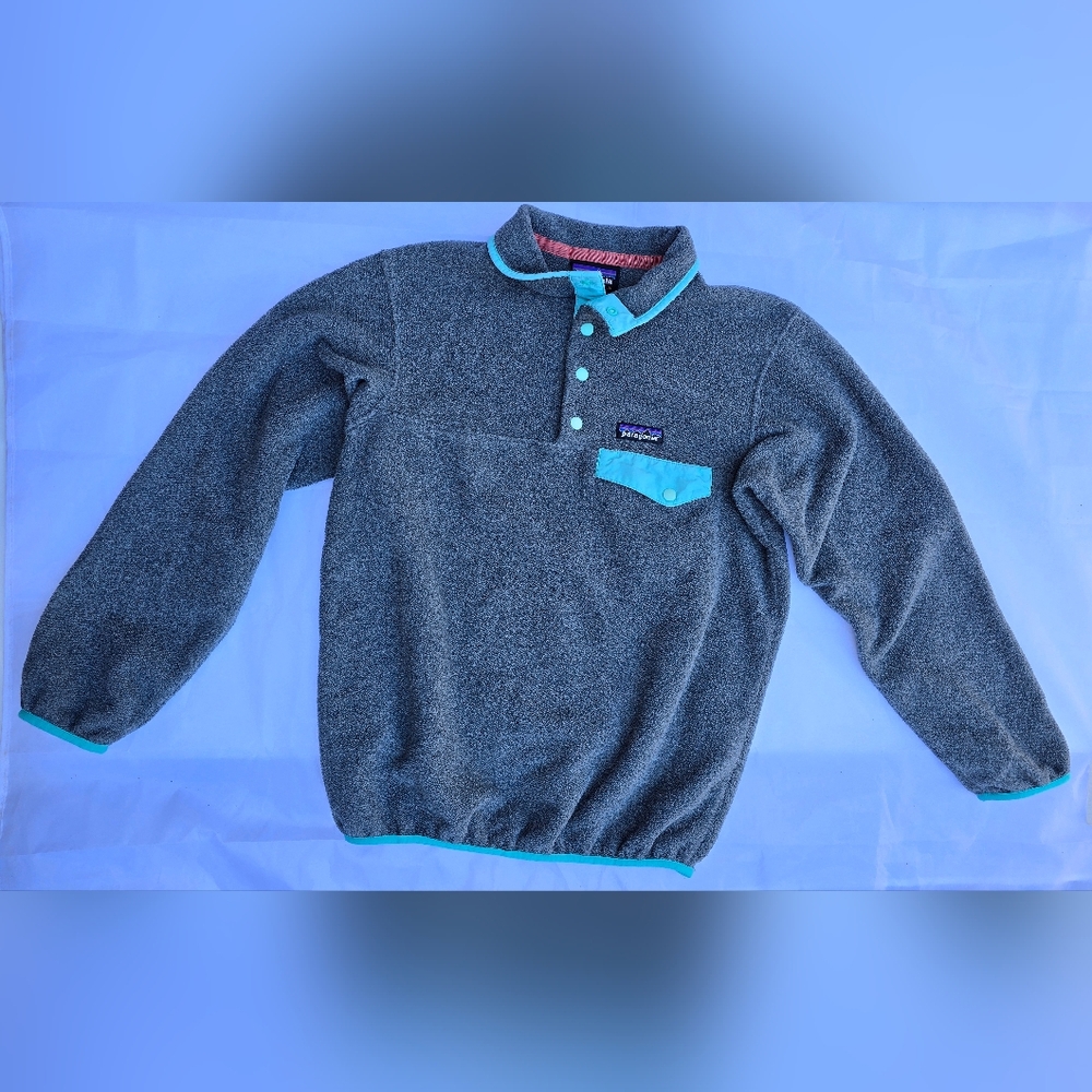 Patagonia Gray and Teal‎ Fleece Pullover Synchilla Sz: XS